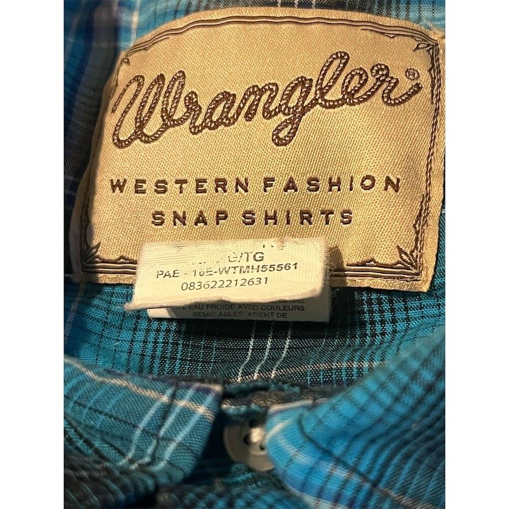 Wrangler Shirt Mens XL Blue Plaid Short Sleeve Pearl Snap Button Western Casual - Picture 5 of 7